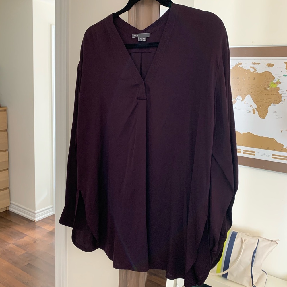 vince. long sleeve purple silk top